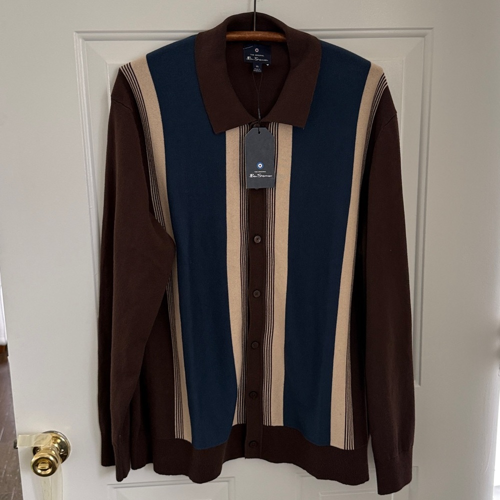 Ben Sherman Men's Retro Brown and Blue Striped Sweater - Size XL - Picture 12 of 13